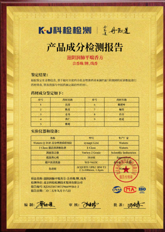 滋阴润肺平喘方成分检测